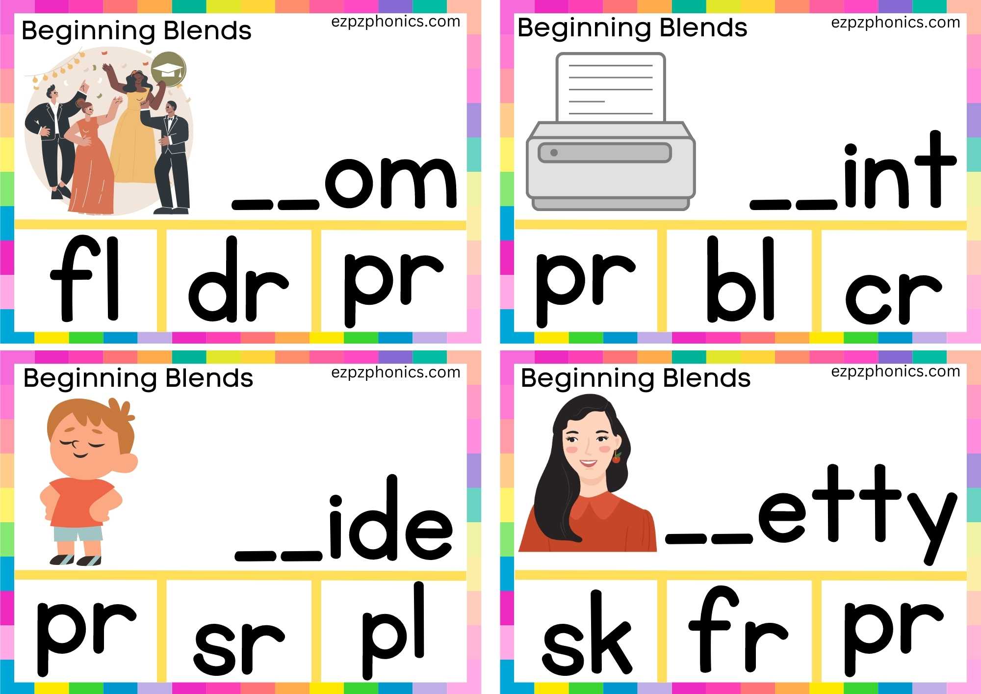 PR Beginning Blends Clip Cards Finish The Words And Clip The Correct Letters Set 2